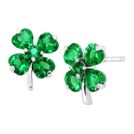 Shamrock Clover Stud Earrings with Green Cubic Zirconia