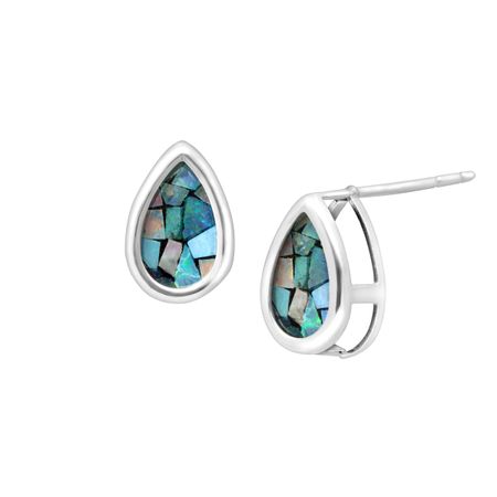 Mosaic Blue Opal Teardrop Stud Earrings