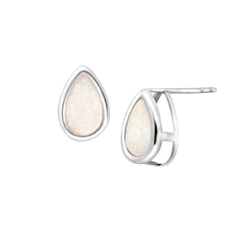 White Opal Teardrop Stud Earrings