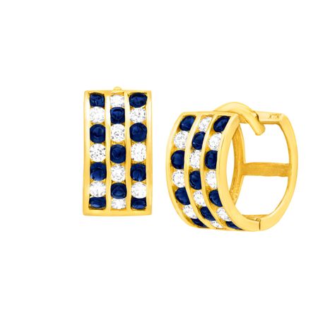 Huggie Hoop Earrings with Blue Crystal & Cubic Zirconia