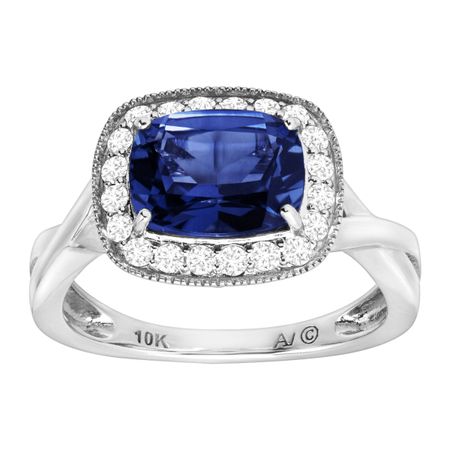 3 1/4 ct Blue & White Sapphire Cushion Ring