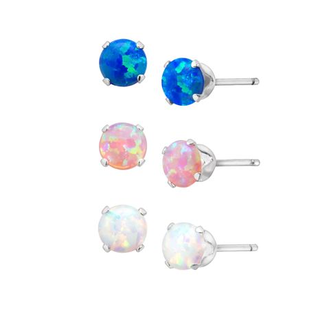 3/4 ct Tri-Color Opal Stud Earrings Set