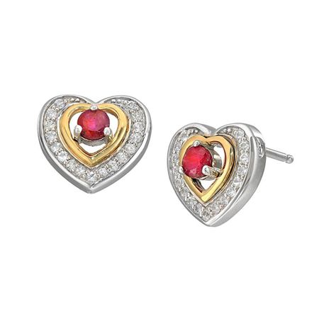 1/2 ct Ruby & White Sapphire Framed Heart Stud Earrings