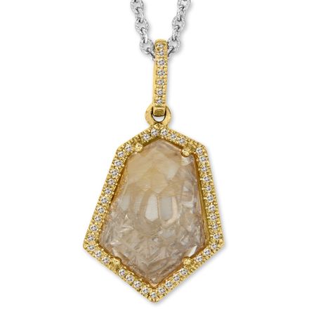 Golden Quartz & 1/8 ct Diamond Pendant