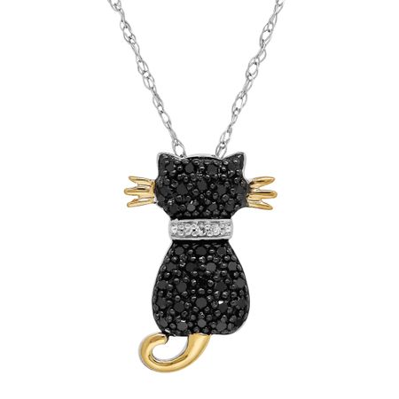1/5 ct Black & White Diamond Two-Tone Cat Pendant