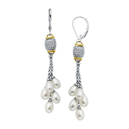 Pearl & 1/8 ct Diamond Drop Earrings