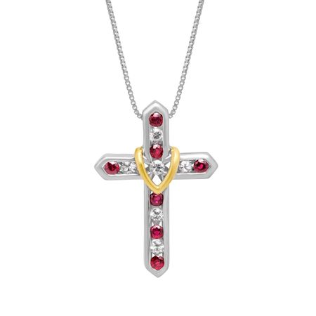 1 1/5 ct Ruby & White Sapphire Cross Pendant