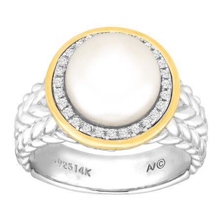 Button Pearl & 1/8 ct Diamond Ring