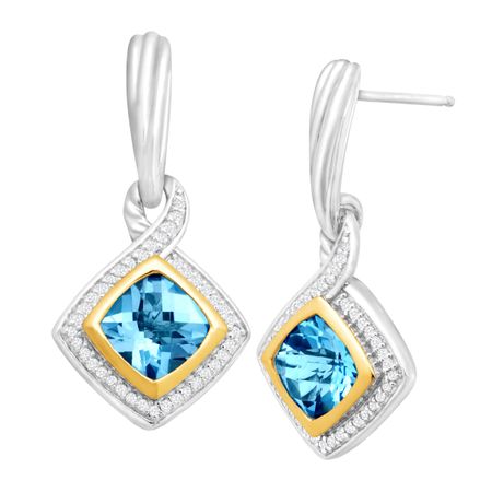 3 1/3 ct Swiss Blue Topaz & 1/4 ct Diamond Earrings