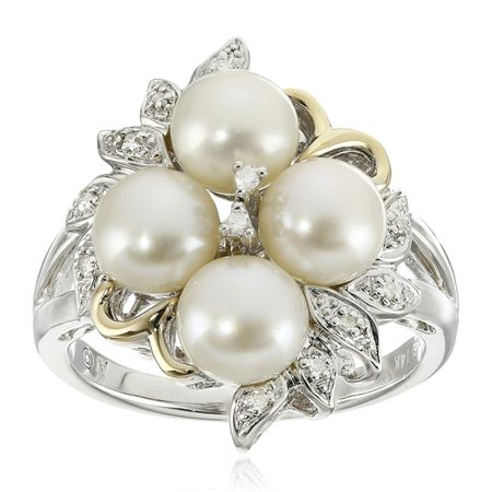 6 mm Pearl Flower Ring with Diamonds