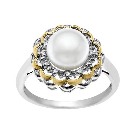 Pearl Flower Ring with Diamonds