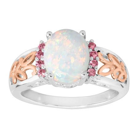 1 ct Opal & Pink Sapphire Two-Tone Filigree Ring