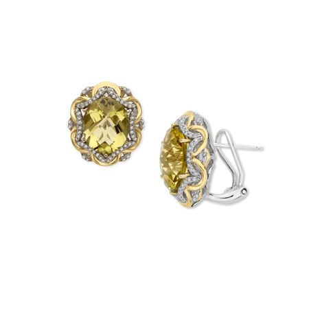 Olive Quartz Earrings with Diamonds