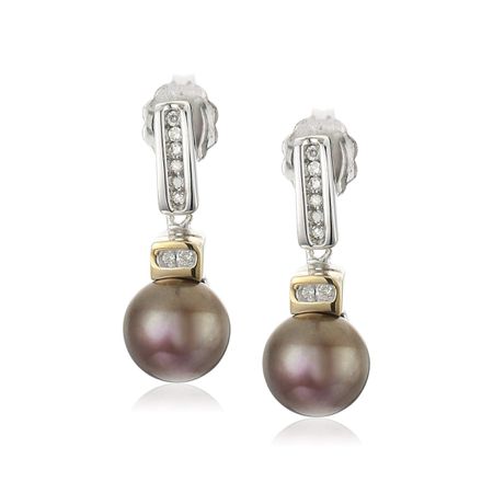 Two-Tone Chocolate Pearl Earrings with Diamonds