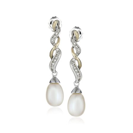 Two-Tone Pearl Twist Earrings with Diamonds