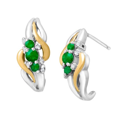 3/8 ct Emerald Half-Hoop Earrings with Diamonds