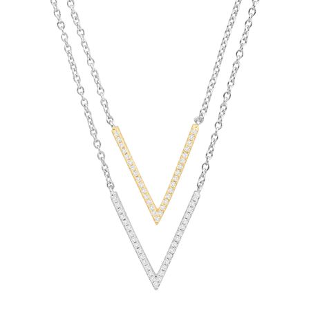 Two-Tone Layered Chevron Necklace with Cubic Zirconia