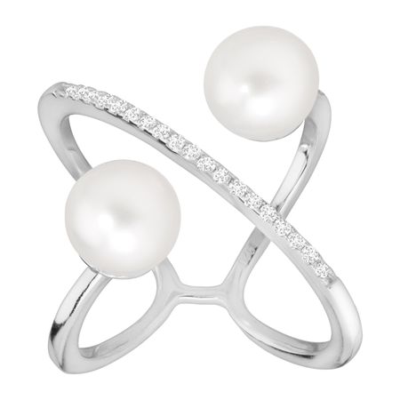 7-7.5 mm Pearl 'X' Bypass Ring with Cubic Zirconia