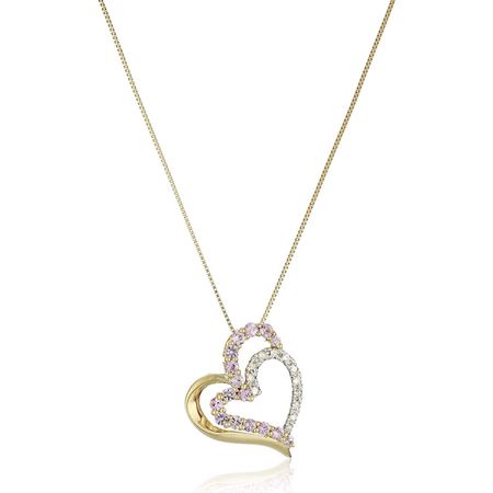 Pink Sapphire Double Heart Pendant with Diamonds