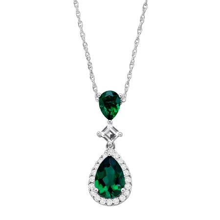 Emerald & White Sapphire Teardrop Pendant