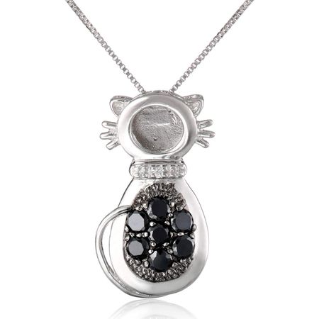 Black & White Cat Pendant with Cubic Zirconia