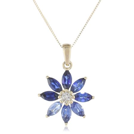 Sapphire Flower Pendant with Diamond