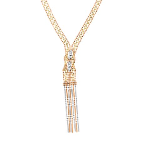 Three-Tone Beaded Fringe Necklace