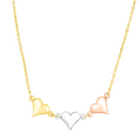 Three-Tone Linked Heart Necklace