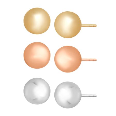 Set of Three Three-Tone Ball Stud Earrings