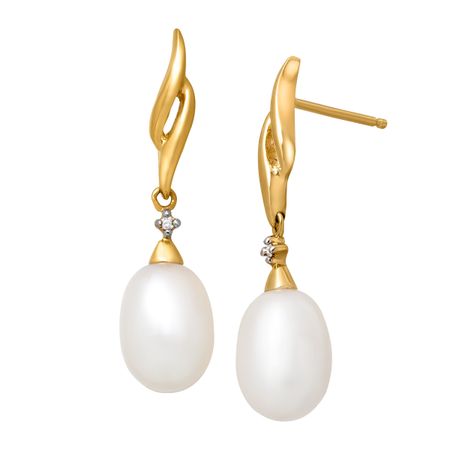 Pearl Drop Earrings with Diamonds
