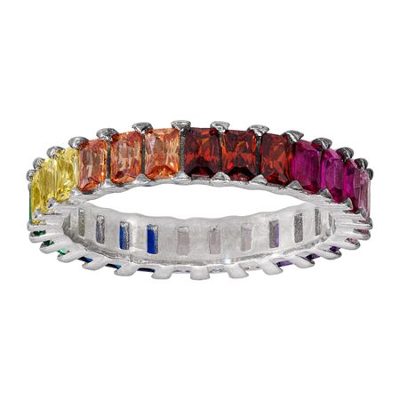 Rainbow Cubic Zirconia Eternity Baguette Ring