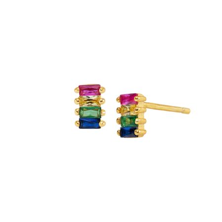 Rainbow Baguette Stud Earrings