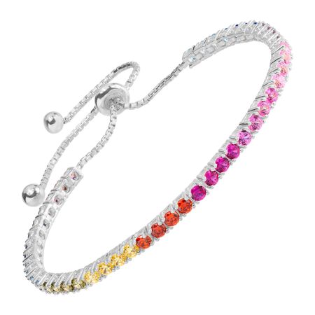 Rainbow Cubic Zirconia Bolo Bracelet, White