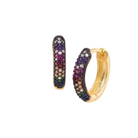 Rainbow Cubic Zirconia Huggie Hoop Earrings