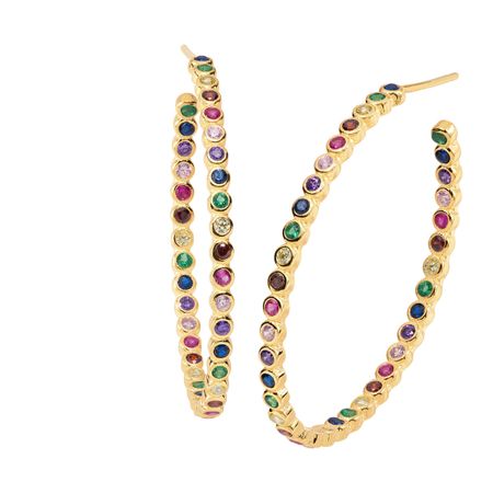 Rainbow Cubic Zirconia Oval Hoop Earrings