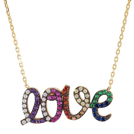 'Love' Rainbow Cubic Zirconia Script Necklace