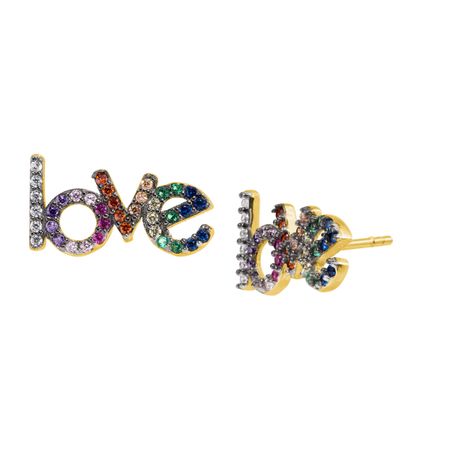 'Love' Rainbow Cubic Zirconia Earrings