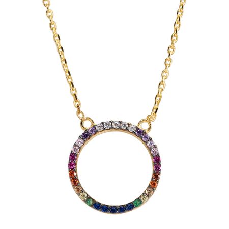 Small Rainbow Cubic Zirconia Circle Necklace