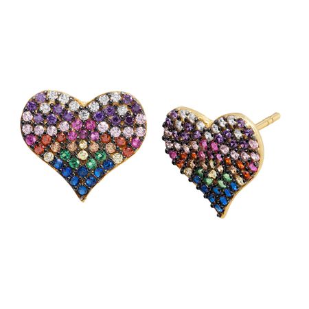 Rainbow Cubic Zirconia Heart Stud Earrings