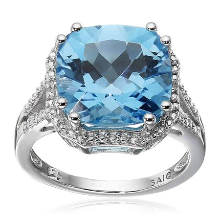 Swiss Blue Topaz Cocktail Ring with Diamonds