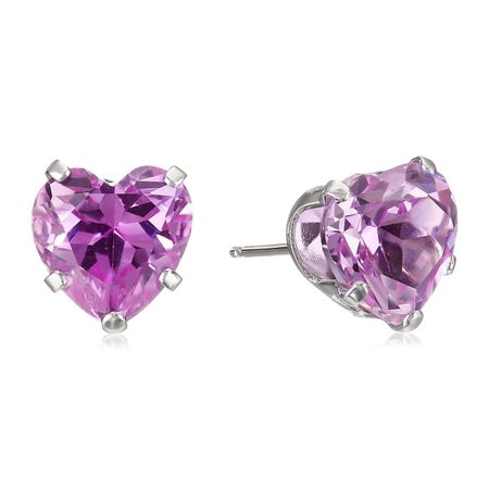 Pink Sapphire Heart Stud Earrings