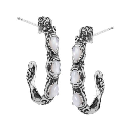 Simply Fabulous Mother-of-Pearl Three-Stone Hoop Earrings