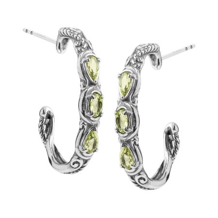 Simply Fabulous Peridot Three-Stone Hoop Earrings