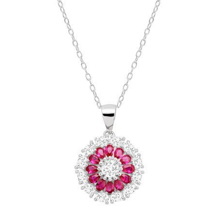 Ruby & White Sapphire Flower Medallion Pendant
