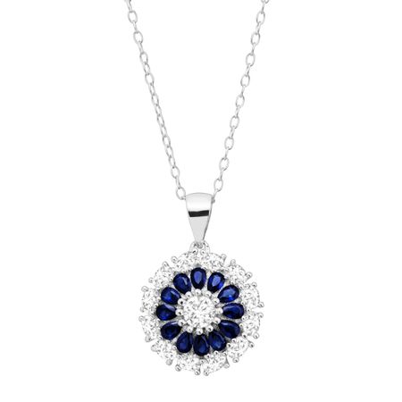 Blue & White Sapphire Flower Medallion Pendant