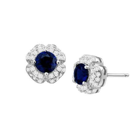 Blue & White Sapphire Floral Stud Earrings