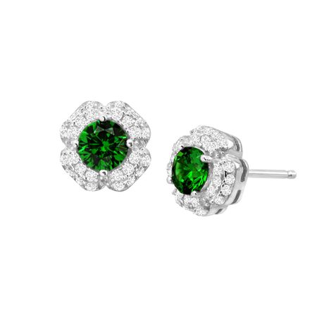 Emerald & White Sapphire Floral Stud Earrings