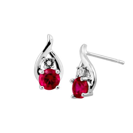 Ruby Droplet Stud Earrings with Diamonds