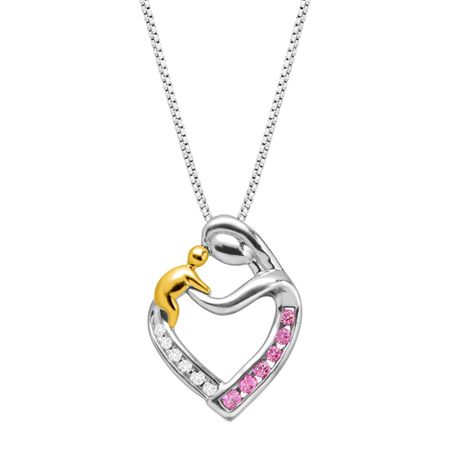 1/5 ct Pink Sapphire Mother & Child Pendant with Diamonds