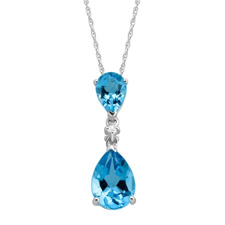 3 ct Swiss Blue Topaz Double Drop Pendant with Diamond